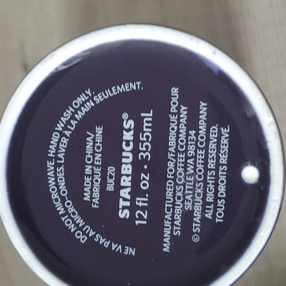 Starbucks ceramic travel mug 12oz. Decorated in purple with art deco gold design - Picture 2 of 3